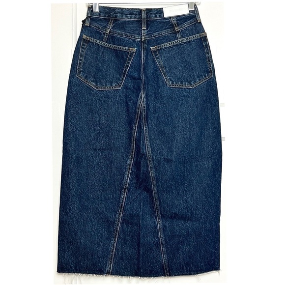 NWT RE/DONE 90s High Waist Front Slit Dark Denim Raw Fray Hem Midi Jean Skirt 26 - Picture 4 of 6